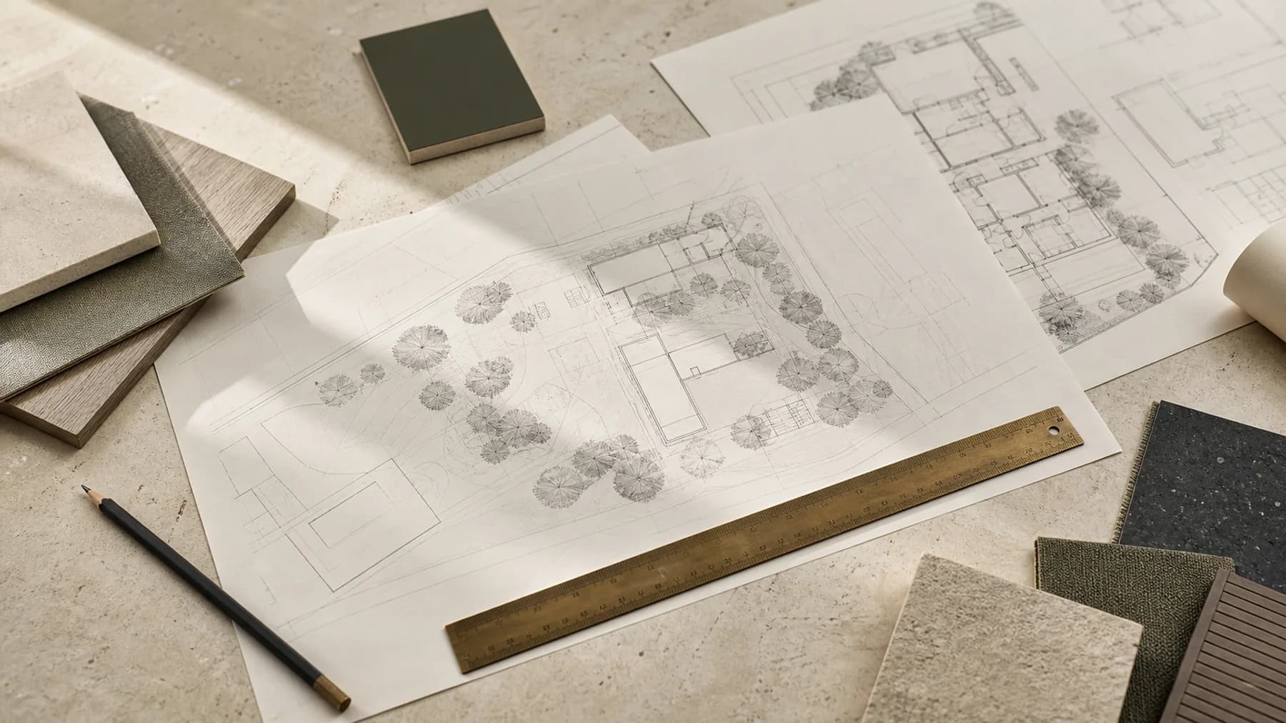 Architectural planning materials and model used as a conceptual planning visual.